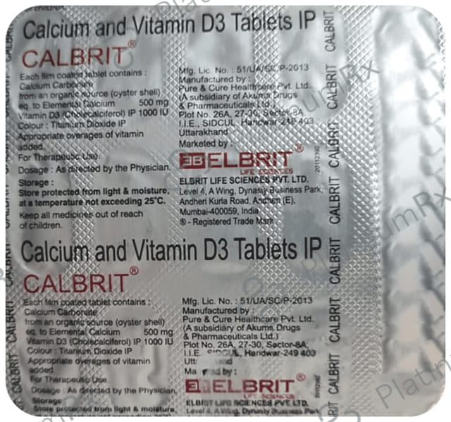 Calbrit 500mg/1000IU Tablet 15s