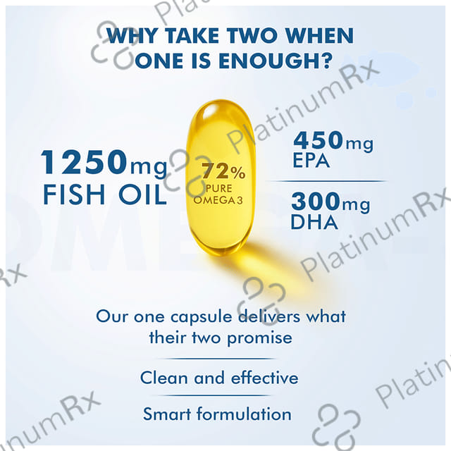 Dr. Morepen Triple Strength Omega 3 Fish Oil 1250mg - Softgel for Heart, Brain & Joints 60 Soft Gelatin Capsule