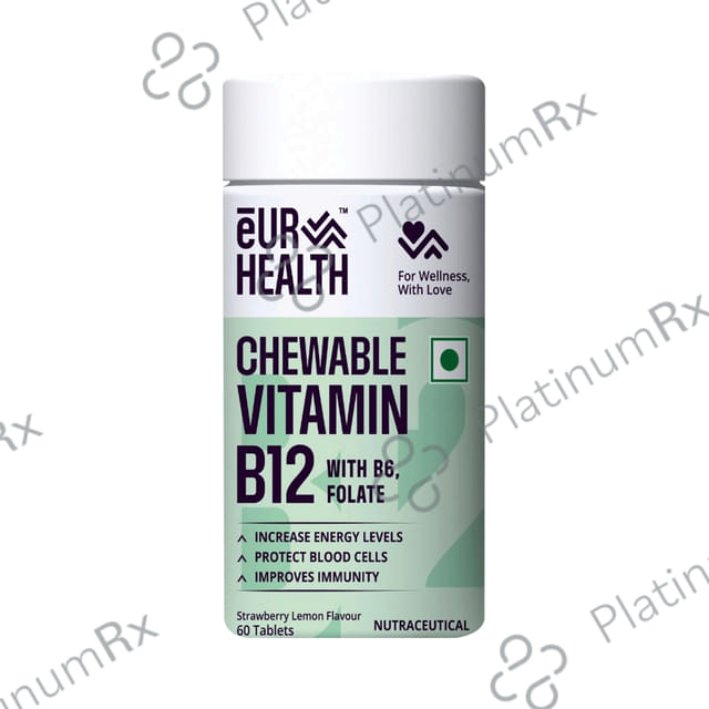 Eur Health Vitamin M B12 & Folate Chewable Strawberry & Lemon Flavour Tablet 60s
