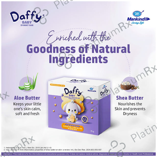 Daffy Baby Bathing Bar Cleansing And Moisturising, Syndet Base With Aloe And Shea Butter, PH Soap 75gm