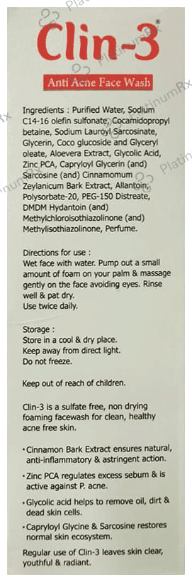 Clin - 3 Anti-Acne Face Wash - Sulphate-Free
