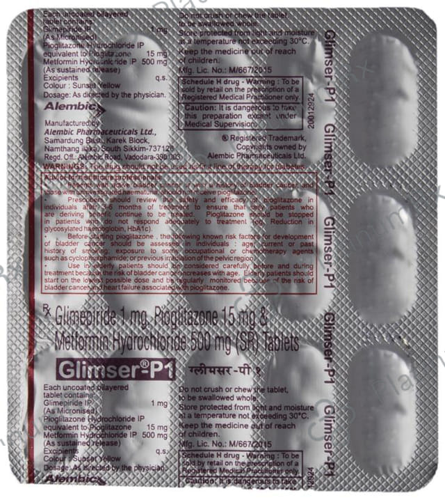 Glimser P1 1/500/15mg Tablet SR 15s