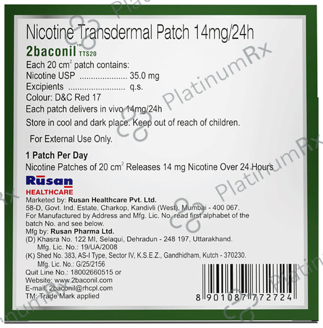 2baconil TTS20 14mg Step 2 Nicotine Transdermal Patch 7s