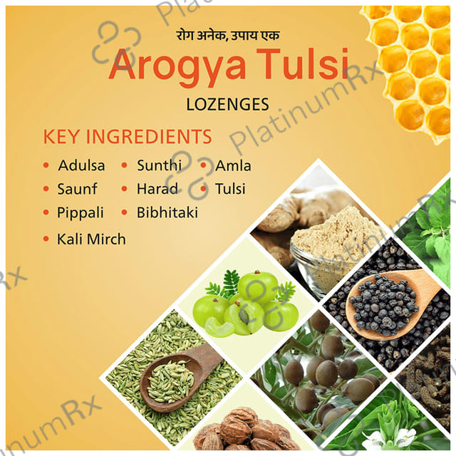 Arogya Tulsi Lozenges (6 Each) Honey Lemon 10 strips