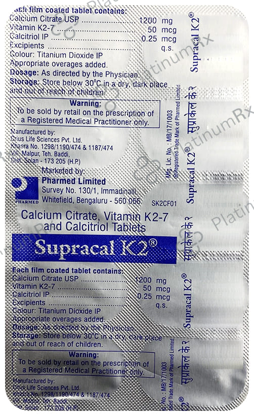 Supracal K2 1200mg/50/0.2mcg Tablet 10s