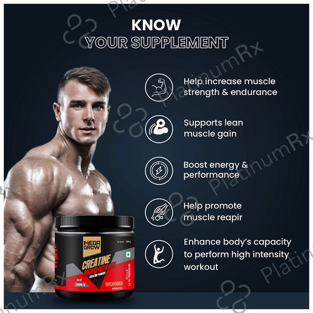 Megagrow Creatine Monohydrate Powder Support Performance & Muscle Strength Unflavored