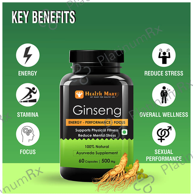 Health Mart Ginseng 500mg Capsule for Energy, Performance & Focus