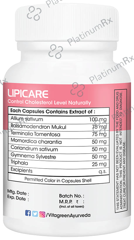 Vitagreen Lipicare 500mg Capsule