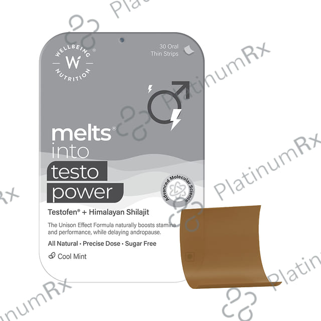 Wellbeing Nutrition Melts into Testo Power with Testofen + Himalayan Shilajit - Sugar Free Oral Thin Strip - Flavour Cool Mint