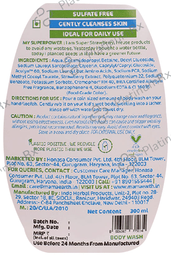 Mamaearth Body Wash for Kids with Strawberry Extract & Oat Protein