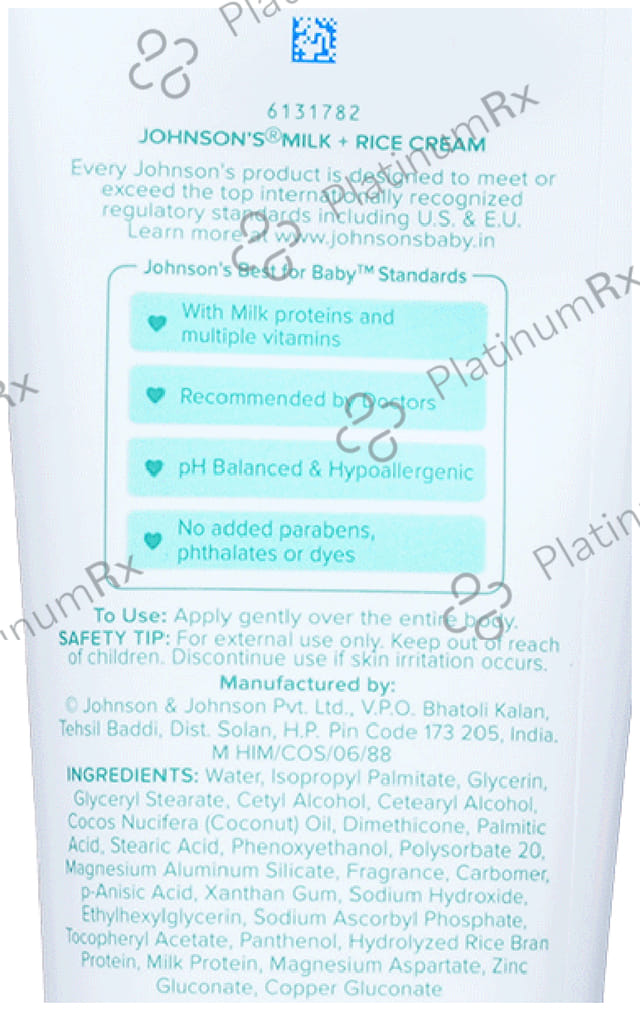 Johnson's Baby Milk + Rice For Baby's Healthy Skin Cream 100gm