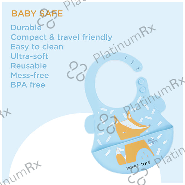 Polka Tots Waterproof Silicone Feeding Bibs With Adjustable Snap Buttons Fox Print Sky Blue