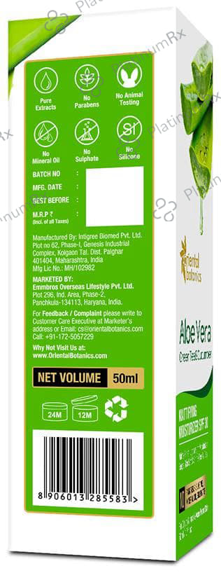 Oriental Botanics Aloe Vera Green Tea & Cucumber Mattifying SPF 30 Moisturizer 50ml