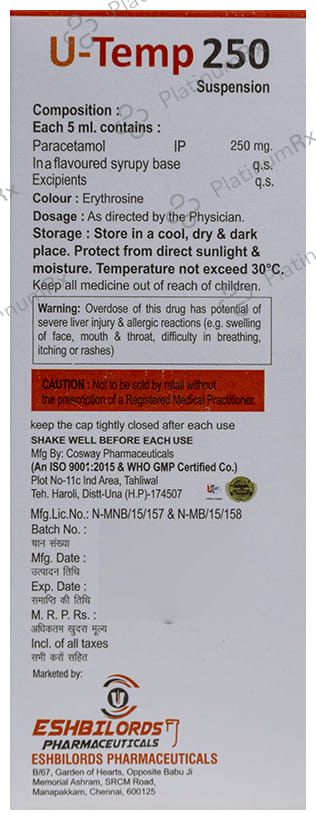 U Temp 250mg Oral Suspension 60ml