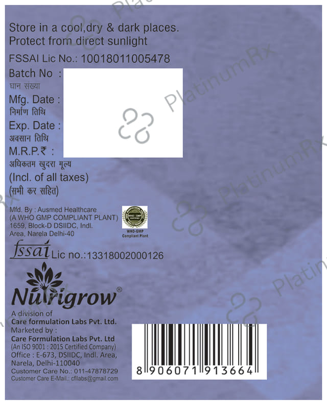 Nutrigrow Magnesium Glycinate 500mg for Muscles, Heart & Anxiety Relief - Capsule