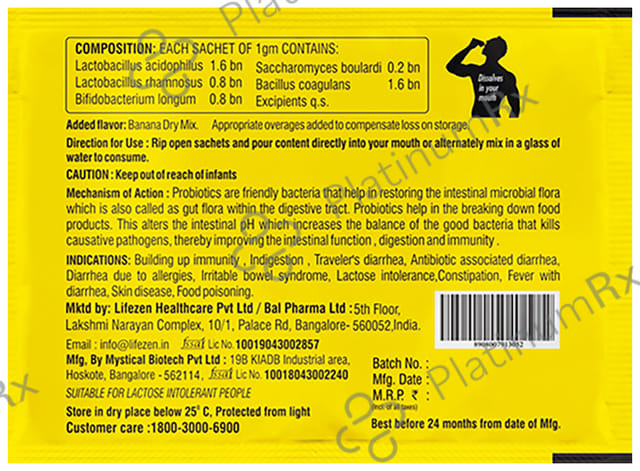 WonderPro The Super Probiotic Sachet (5 Billion CFU) - For Gut Health, Digestion & Immunity - Flavour Delicious Banana 30 Sachet