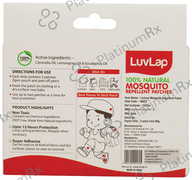 LuvLap 100% Natural Mosquito Repellent Patch 24 patches