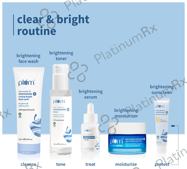 Plum 2% Niacinamide & Rice Water Hybrid Face Sunscreen SPF 50 PA+++ Cream 15 gm