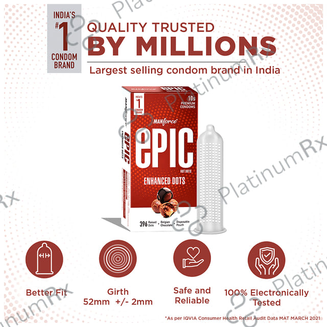 Manforce Epic Hot Dots Premium Condom with Disposable Pouch Belgian Chocolate 10s