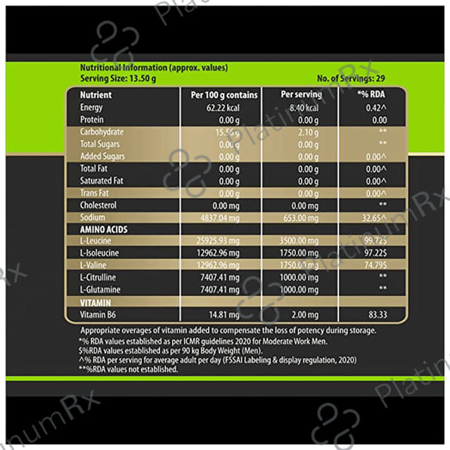 Megagrow BCAA Advance Supplement Powder for Fast Recovery & Muscle Growth Green Apple