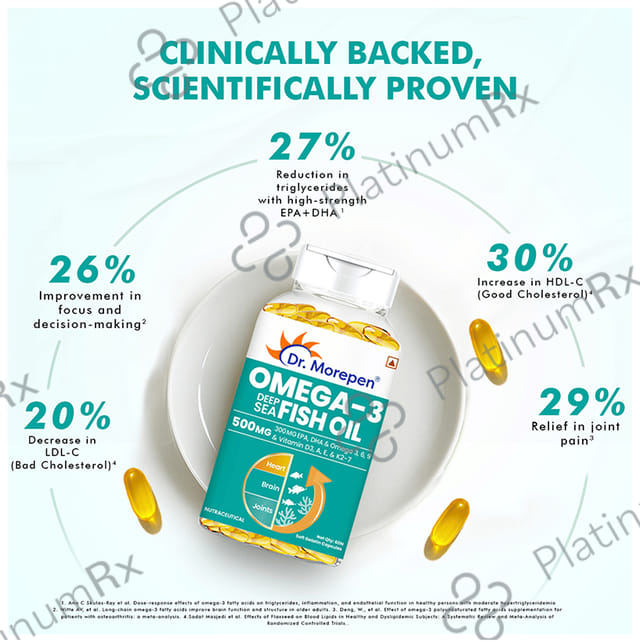 Dr. Morepen Omega 3 Deep Sea Fish Oil 500 mg with DHA & EPA for Heart, Brain & Joints
