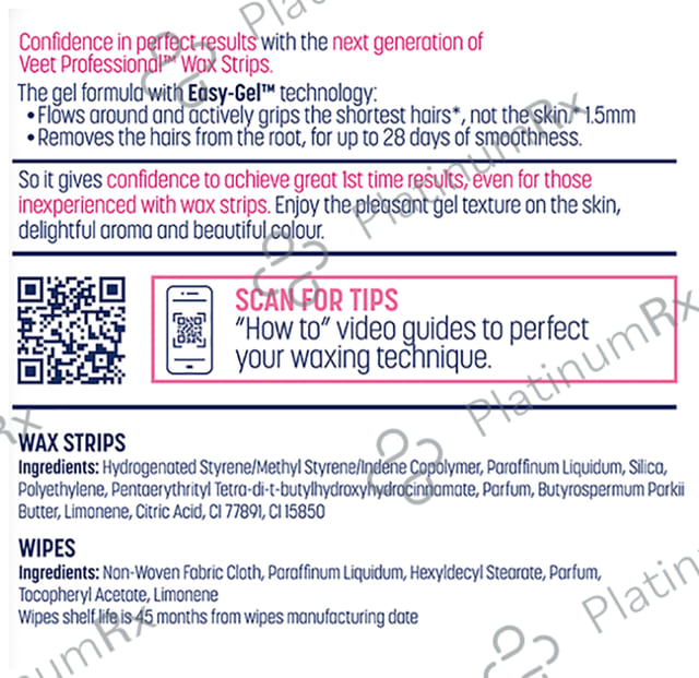 Veet Professional Waxing Strips Kit for Dry Skin, 8 Strips - Gel Wax Hair Removal for Women - Up to 28 Days of Smoothness - No Wax Heater or Wax Beans Required for Normal Skin