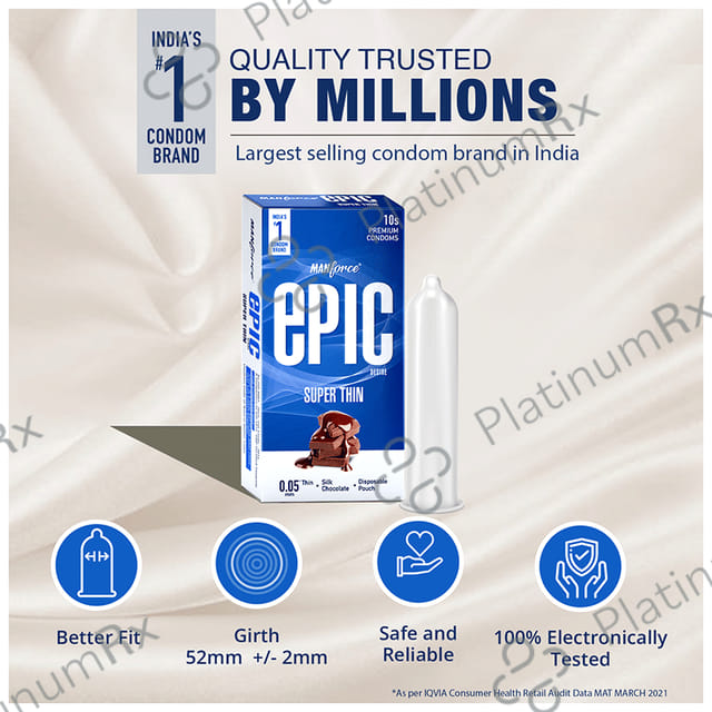 Manforce Epic Desire Super Thin Premium Silk Chocolate Flavour Condom 10s