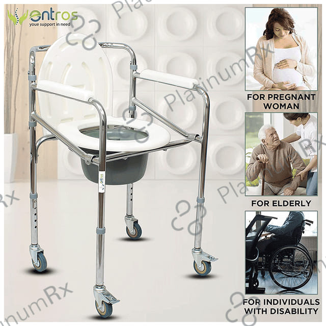Entros KL696 Premium Steel Height Adjustable Commode Chair with Castors