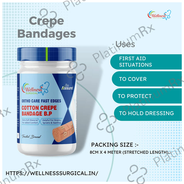 Wellness Surgical Ortho Care Fast Edges Cotton Crepe Bandage 8cm x 4m