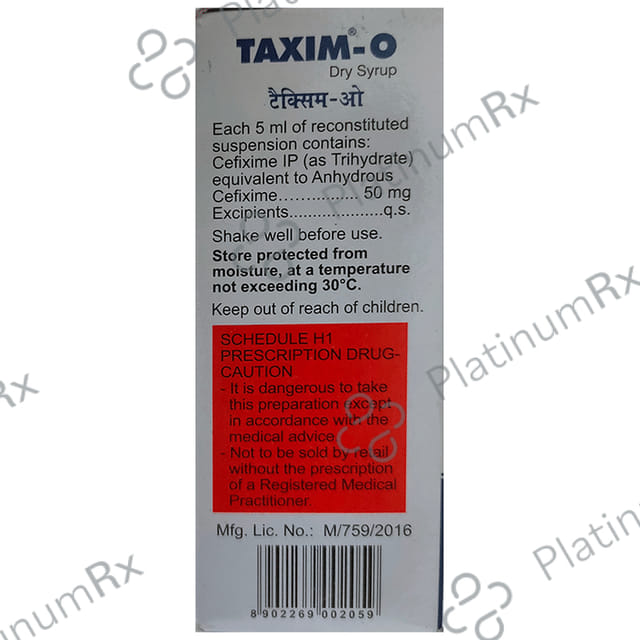 Taxim O 50mg Juicy Orange and Lemon Dry Syrup 30ml