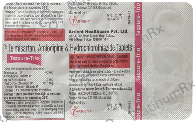 Tazpure Trio 40mg/5mg/12.5mg Tablet
