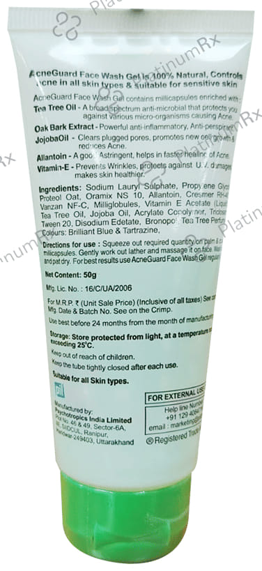Acneguard Face Wash Gel Clears Acne, Pimples, Clogged Pores 50gm