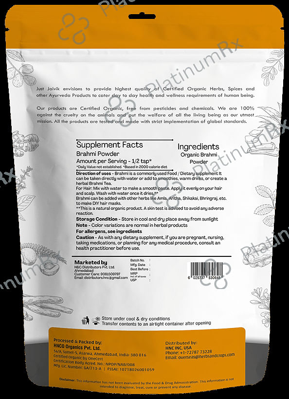 Just Jaivik Organic Brahmi Powder
