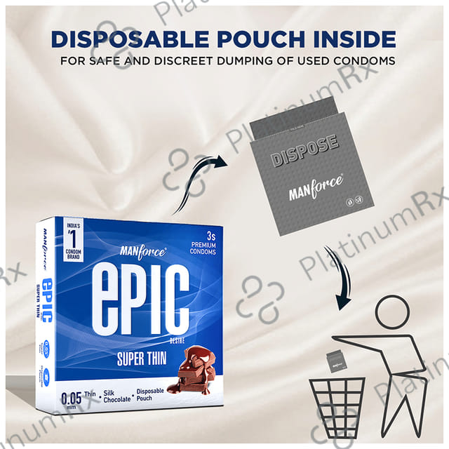 Manforce Epic Desire Super Thin Premium with Disposable Pouch Silk Chocolate Condom 3s