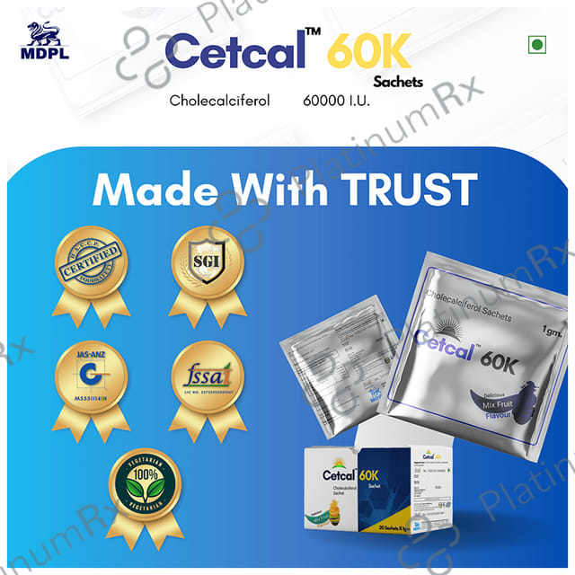 Cetcal 60000IU Delicious Mixed Fruit Flavour Granules 1gm