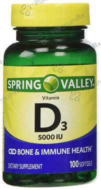 Spring Valley Vitamin D3 125mcg (5000IU) Softgel 100 Soft Gelatin Capsule