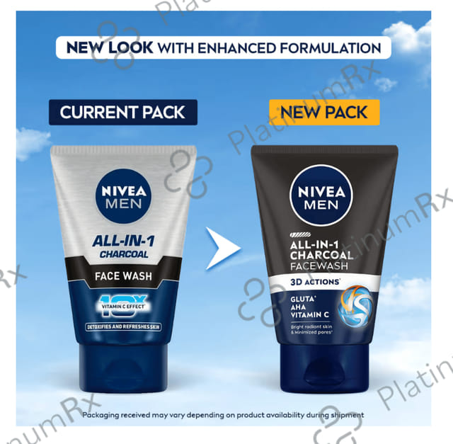 Nivea Men Face Wash-All in 1 Charcoal to Detoxify & Refresh Skin with 10x Vitamin C Effect 100 gm