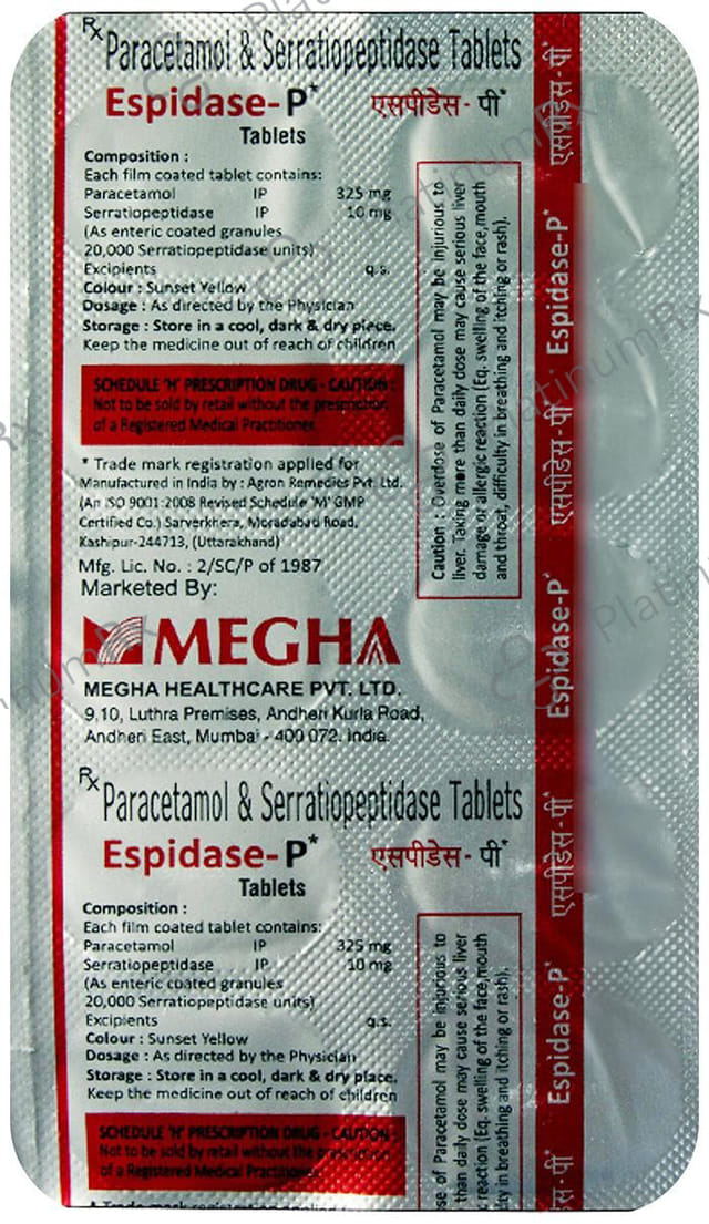Espidase P 325mg/10mg Tablet