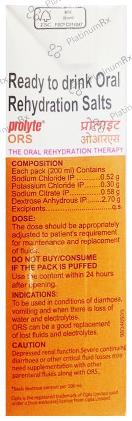 Prolyte ORS Ready To Drink Orange Flavour 200ml