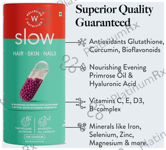 Wellbeing Nutrition Slow Hair Skin Nails - With Collagen, Glutathione & Biotin - Capsule