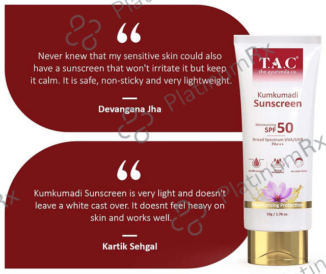 TAC The Ayurveda Co Kumkumadi Sunscreen SPF 50 Cream 50gm