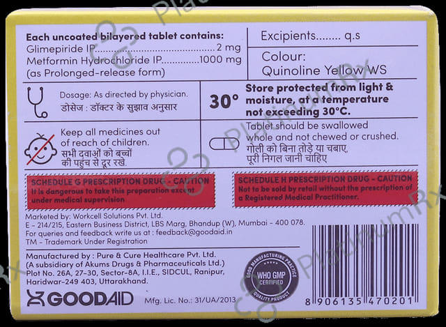 Gliaid 2/1000mg Forte Tablet PR 10s