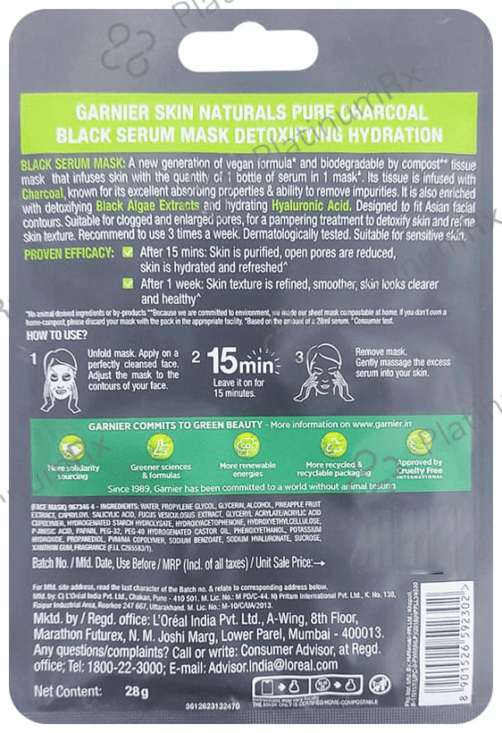 Garnier Skin Naturals Black Serum Pure Charcoal Face Mask 28 Face Mask
