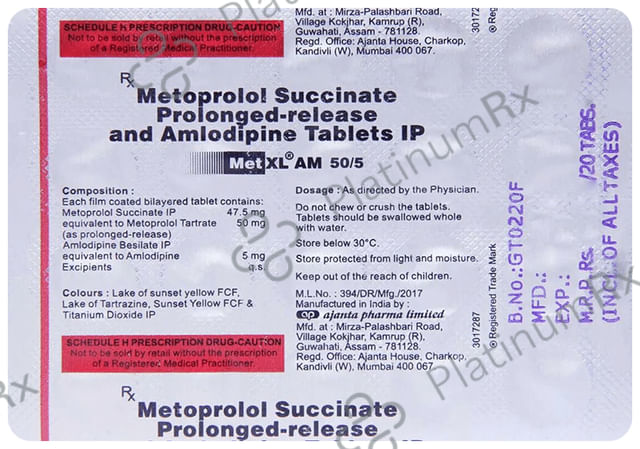 Met XL AM 50/5mg Tablet PR 20s