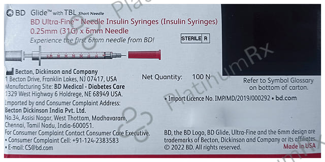 BD Glide with TBL Ultra Fine Needle Insulin Syringes U40 (31g x 6mm) 10s