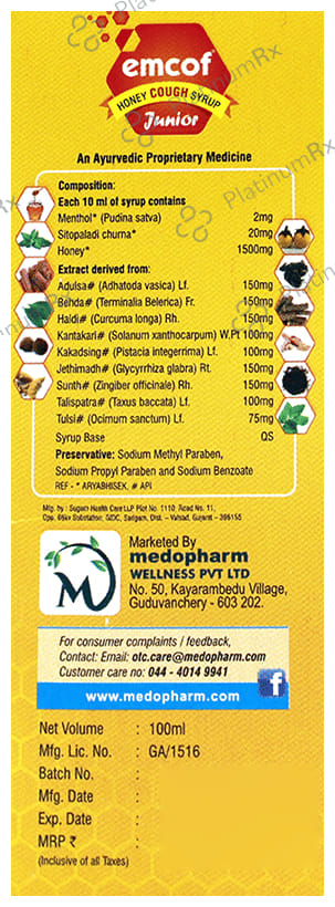 Medopharm Wellness Emcof Herbal Cough Syrup for Kids