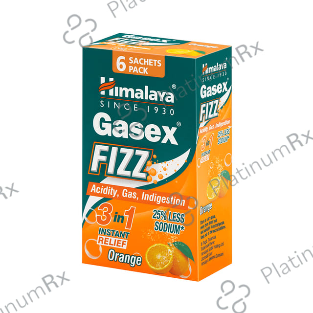 Himalaya Gasex Fizz - - Digestive Wellness- Provides Relief from Acidity & Gas (5gm Each) Orange 6 Sachets
