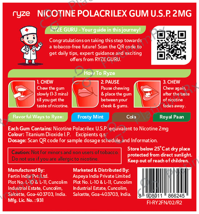 Ryze Nicotine 2mg Fresh Fennel Flavour Gums 1X9s