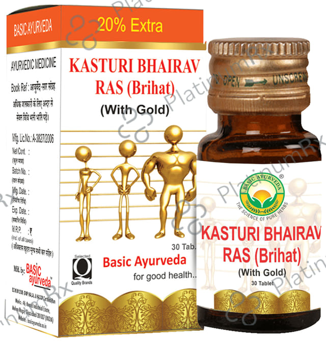 Basic Ayurveda Brihat Kasturi Bhairav Ras with Gold 30 tablets