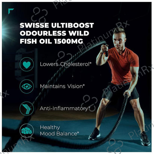 Swisse Ultiboost Odourless High Strength Wild Fish Oil Capsule with 1500mg Omega 3 - For Heart, Brain, Eye & Joint Health 200 capsules